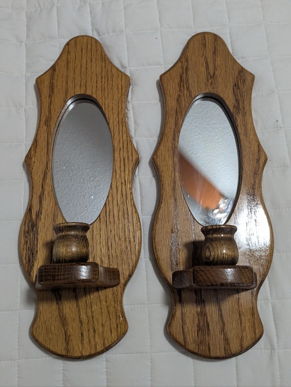 Cottagecore Solid Oak Wood Candle scones with mirror